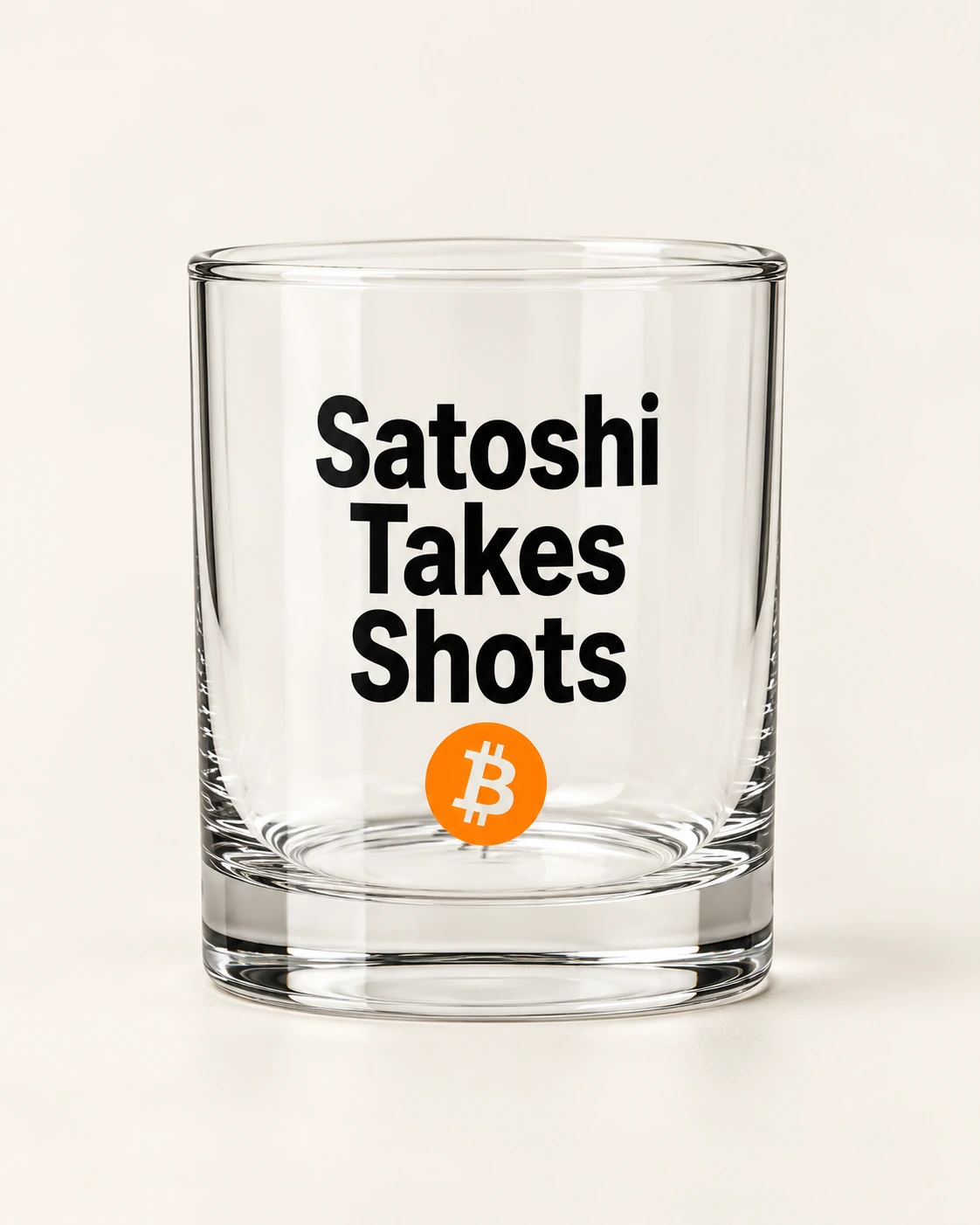 AI concept — Satoshi Takes Shots Whisky Glass — Clear