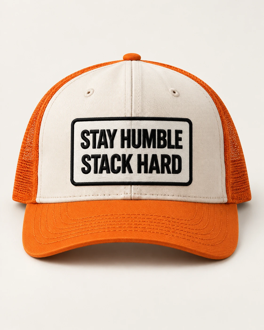 AI concept — Stay Humble Stack Hard Trucker — Orange