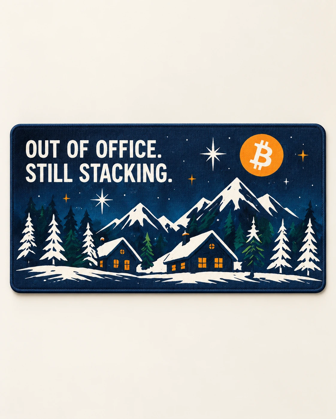 AI concept — Out of Office. Still Stacking. Desk Mat — Midnight Blue