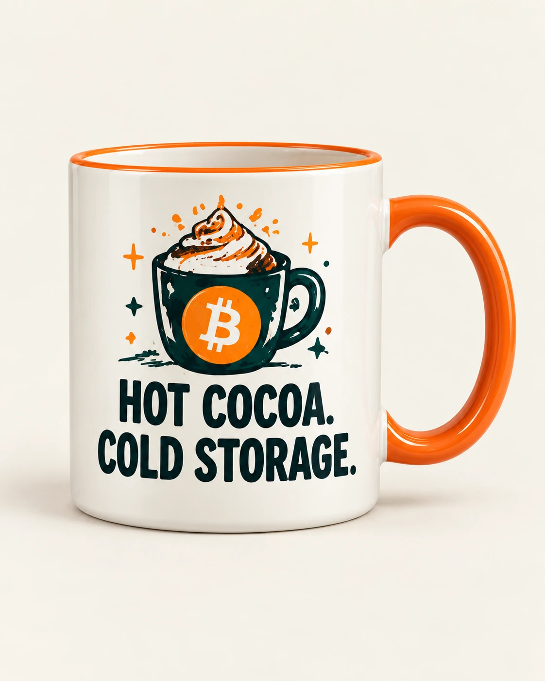 AI concept — Hot Cocoa. Cold Storage. Mug — White Orange