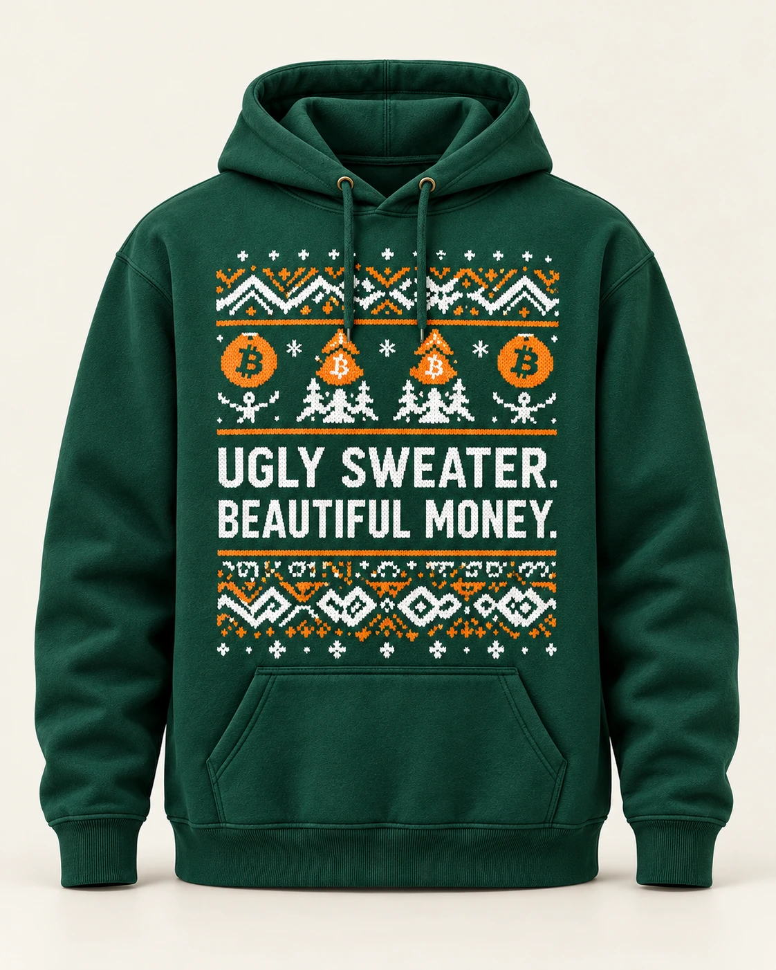 AI concept — Ugly Sweater. Beautiful Money. Hoodie — Pine Green