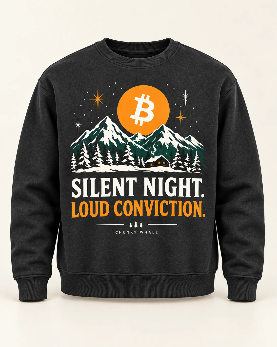 AI concept — Silent Night. Loud Conviction. Crewneck — Charcoal
