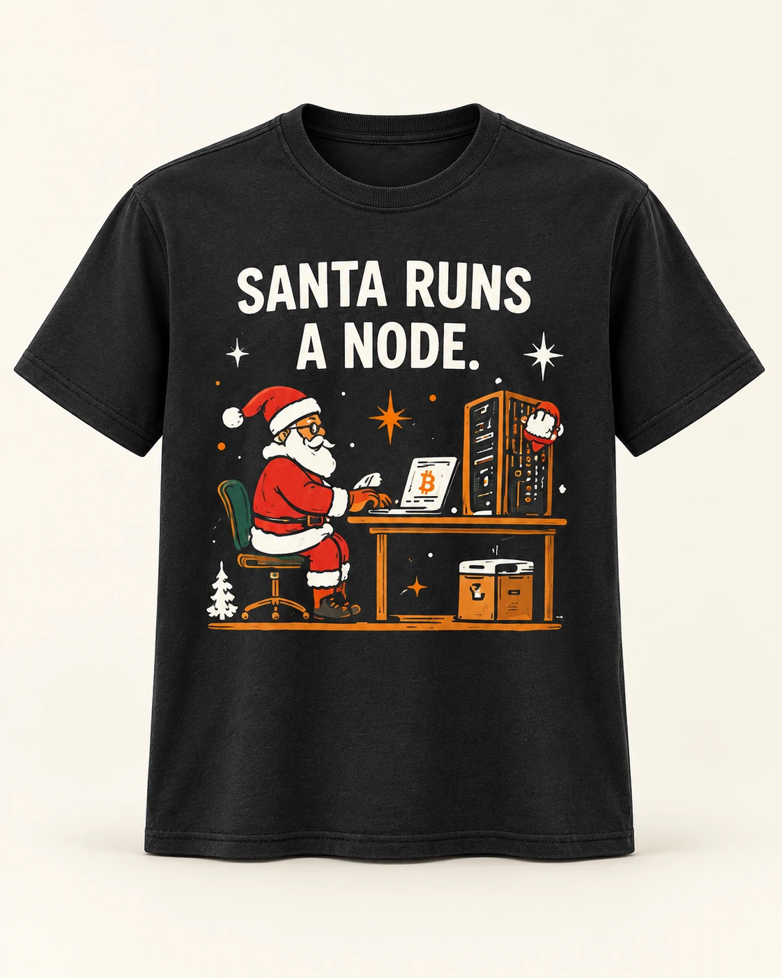 AI concept — Santa Runs a Node Tee — Charcoal