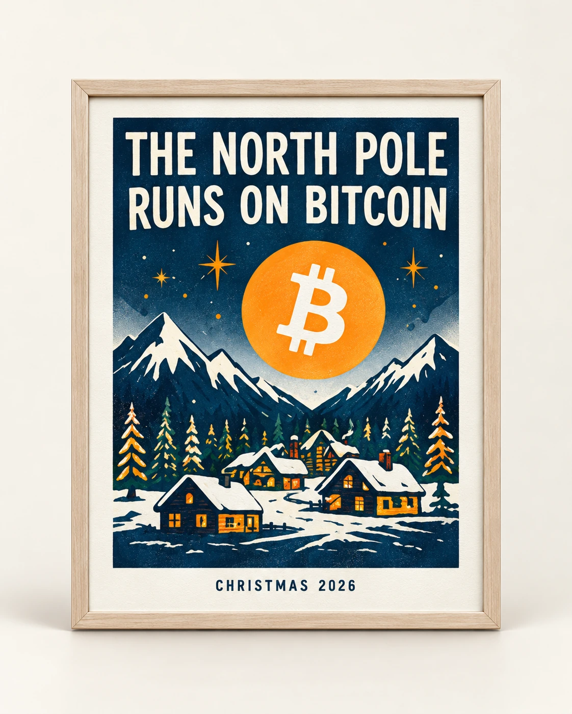 AI concept — The North Pole Runs on Bitcoin Print — Midnight Blue
